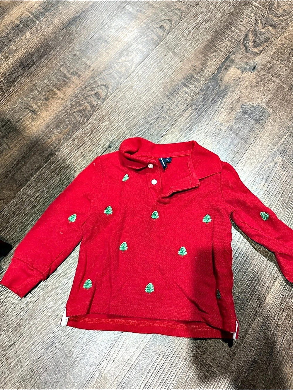 Janie and Jack Fireside Red Embroidered Tree Pique Polo Red Geometric Polo Shirt